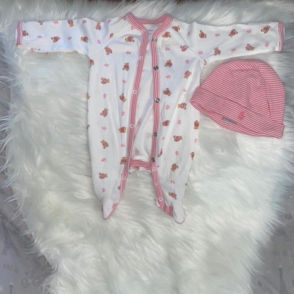 Girls Polo Bear Coverall (original $:$40) and Polo Cotton Hat (original $:$20)